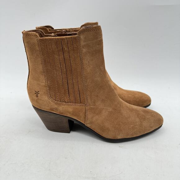 Frye Sandra Suede Boots Booties Sz 9M Cognac Brown Leather Boho Peasant NEW - Picture 1 of 12